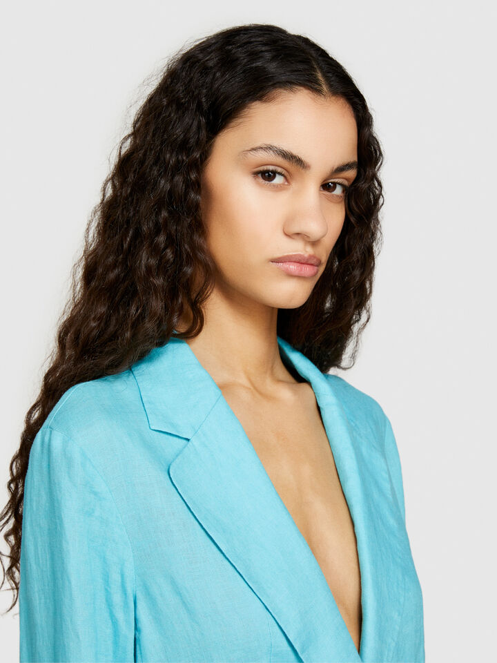 100% linen blazer - women's blazers - Turquoise | Sisley image number 5